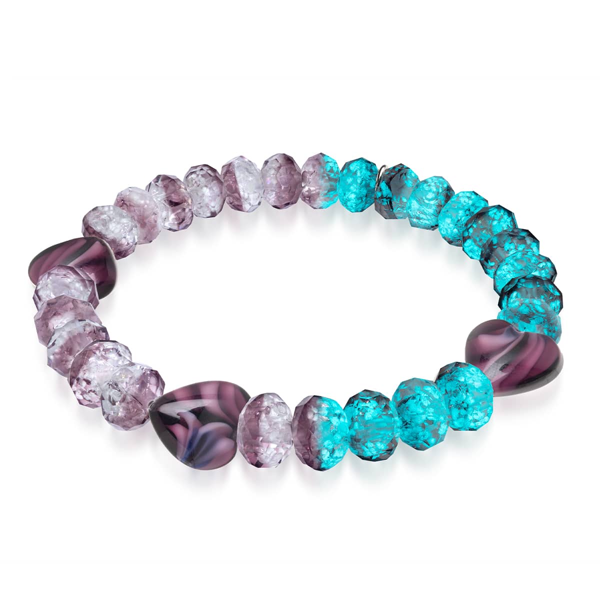 Pflaume | 925 Sterling Silber | Armband mit leuchtenden Farbverlaufsherzen